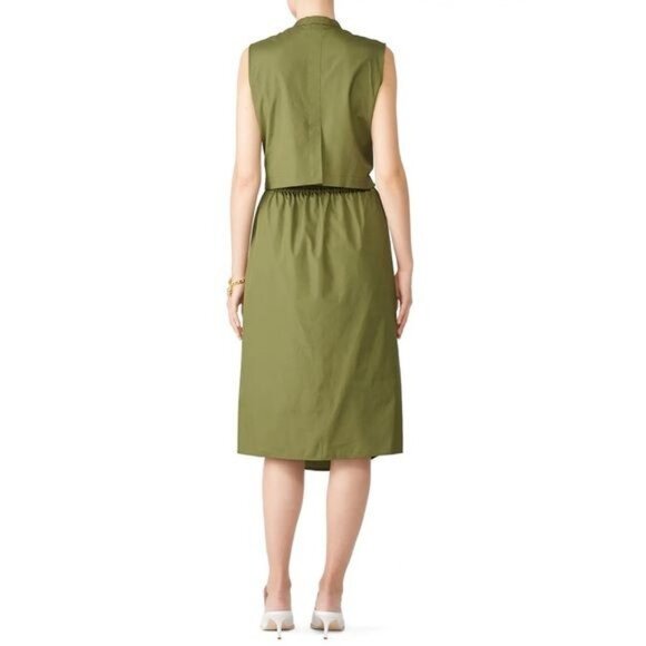 VINCE Back Cutout Cotton Green Utility Dress Sz Small Women - Picture 3 of 7